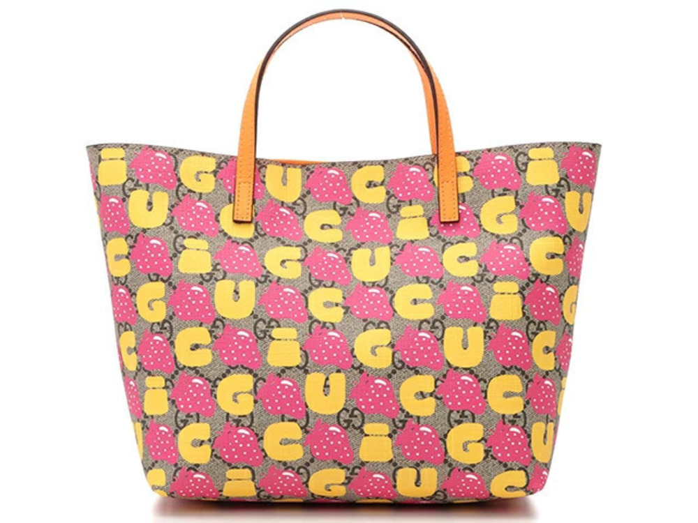 Gucci GG Lunch Strawberry Tote Bag Orange Pink Beige Cream